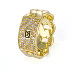 CZ Point Accent Cuban Link Ring for Men — Gold-Tone