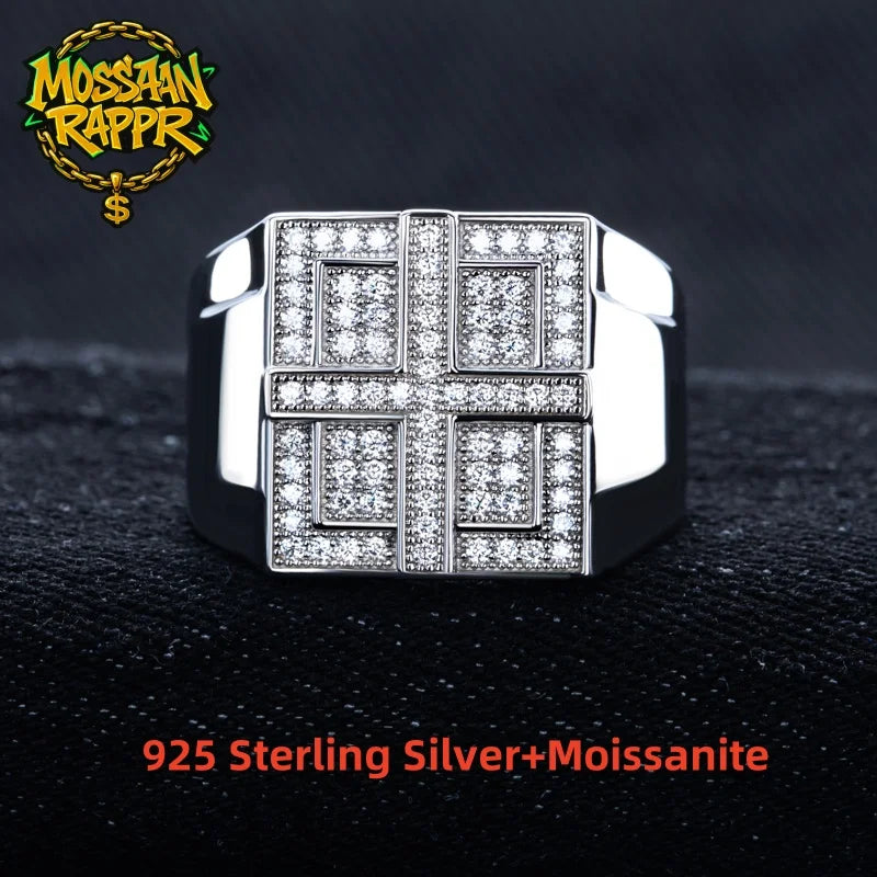 Iced Out Cross Ring — Two-Tone Silver Gold