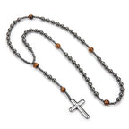Black Hematite Round Beads Yellow Tiger-eye Stone Cross Pendant Necklace for Men and Women