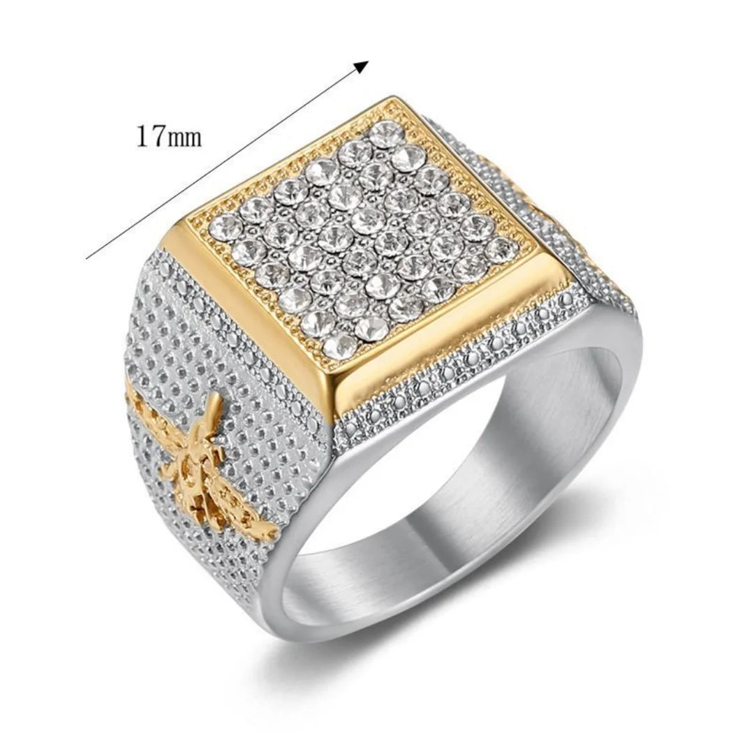 Iced Out Large Square CZ Ring — Stainless Steel