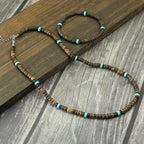 Coconut Wood Necklace Bracelet Set — Stainless Steel