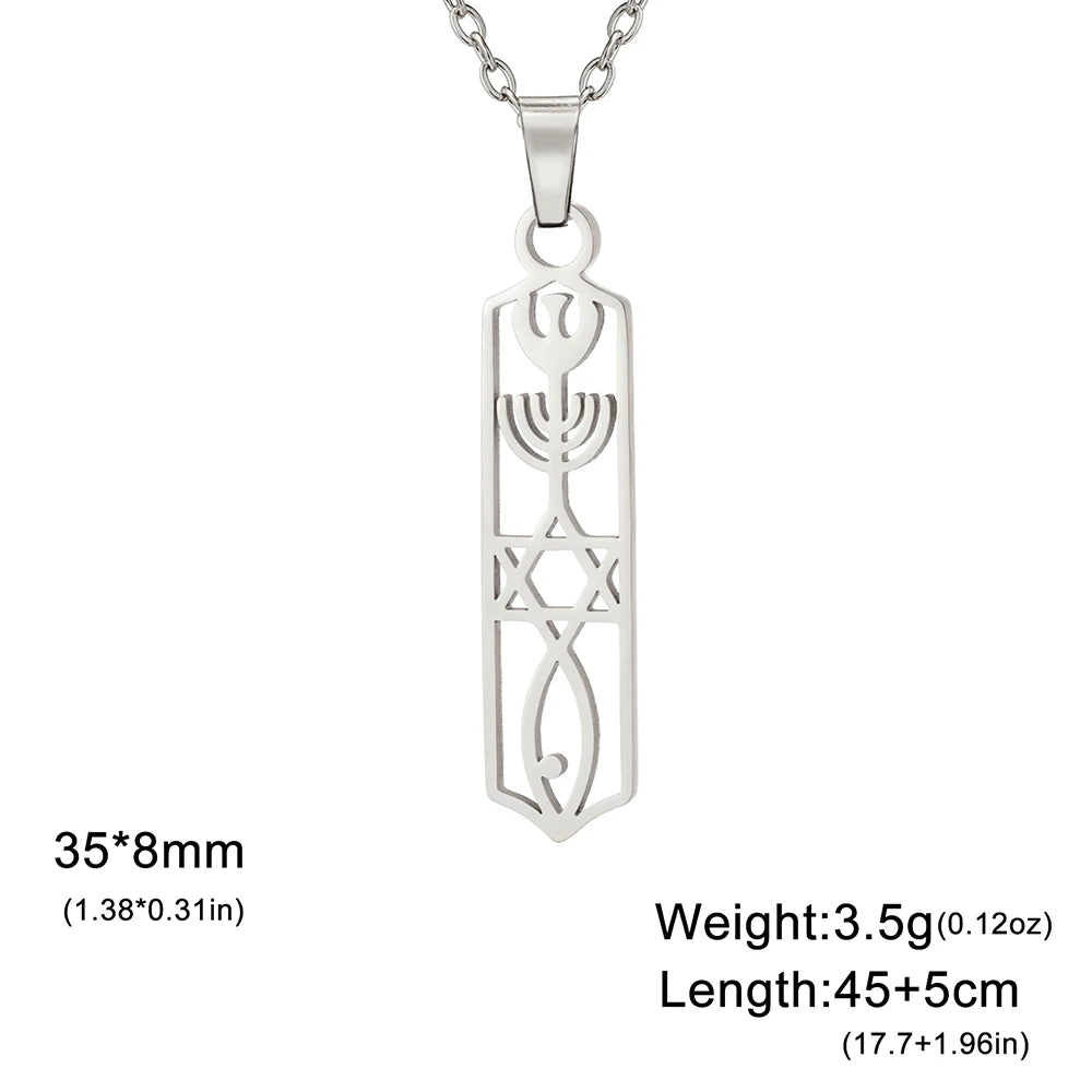 Star of David & Menorah Jewish Pendant Necklace — Stainless Steel