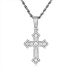 Iced Out Jesus Cross Necklace Cluster Tennis Chain Cross Pendant Religious Faith Hip-Hop Jewelry Gift for Men Women