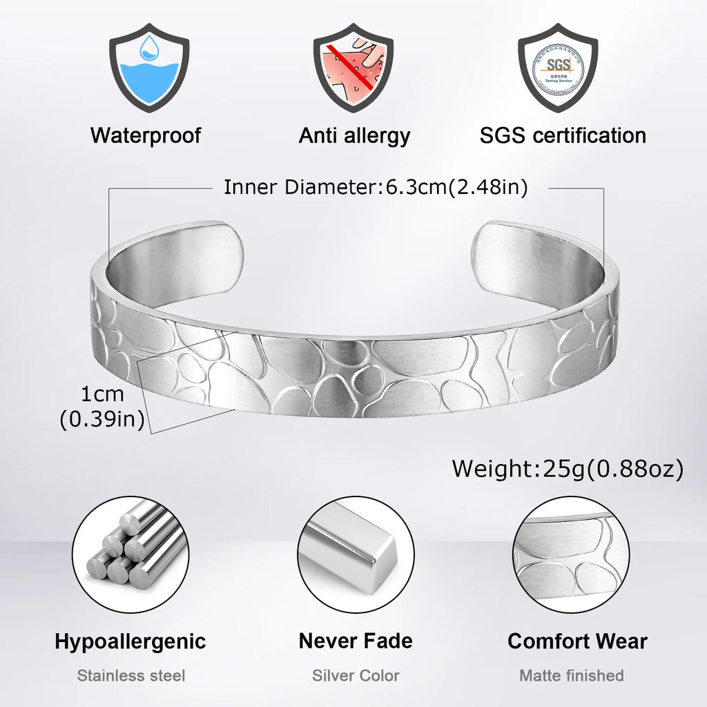 Minimalist Style Open Bangle Bracelet, 10mm Wide Brushed Finish Adjustable Stainless Steel Cuff Jewelry Gift for Men