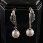 Three-Line Pearl Stud Earrings — Stainless