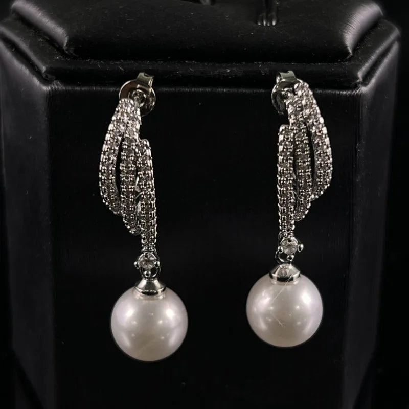 Three-Line Pearl Stud Earrings — Stainless