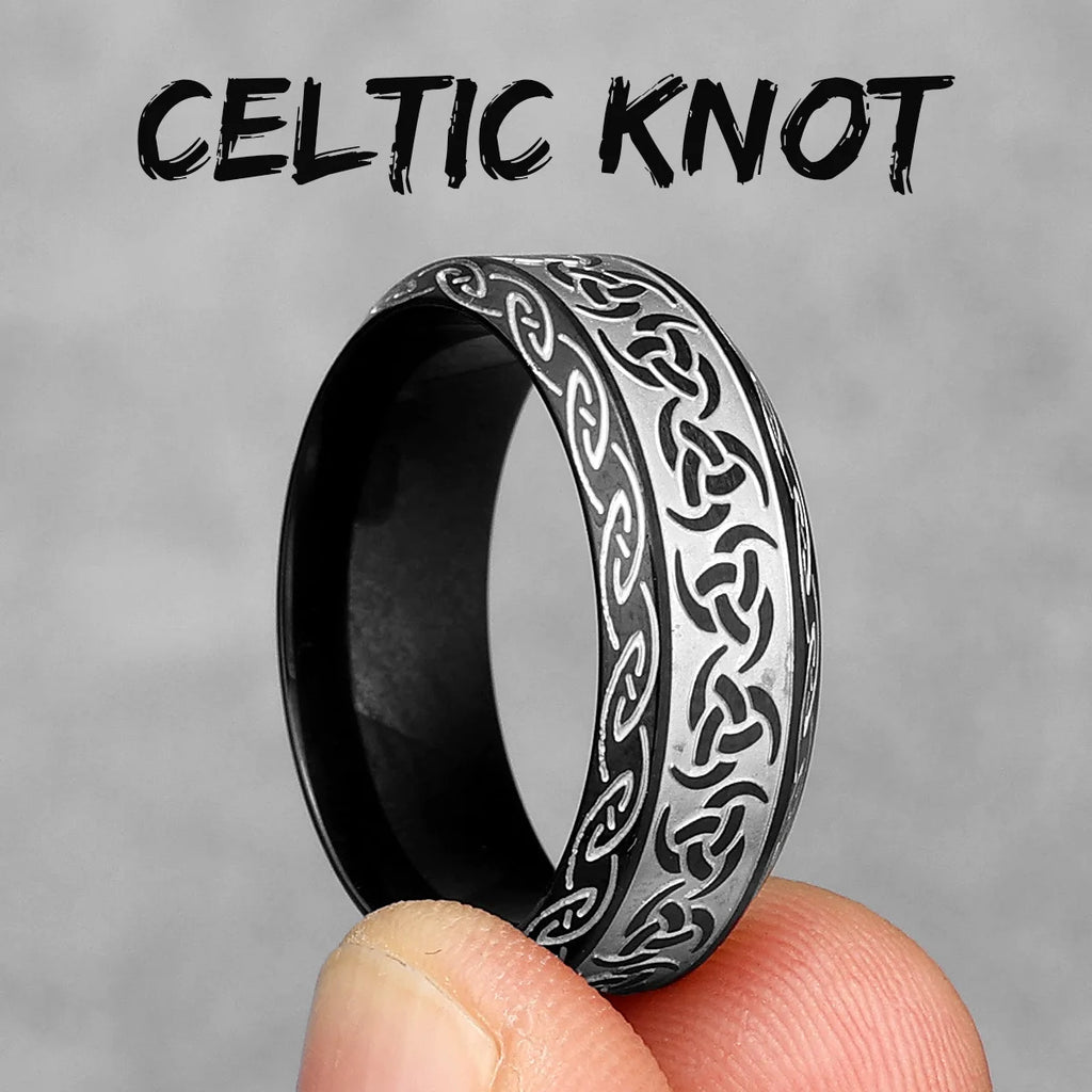 Vintage Nordic Viking Runes Celtic Knot Series Stainless Steel Womens Mens Rings Punk Biker Jewelry Creativity Gift