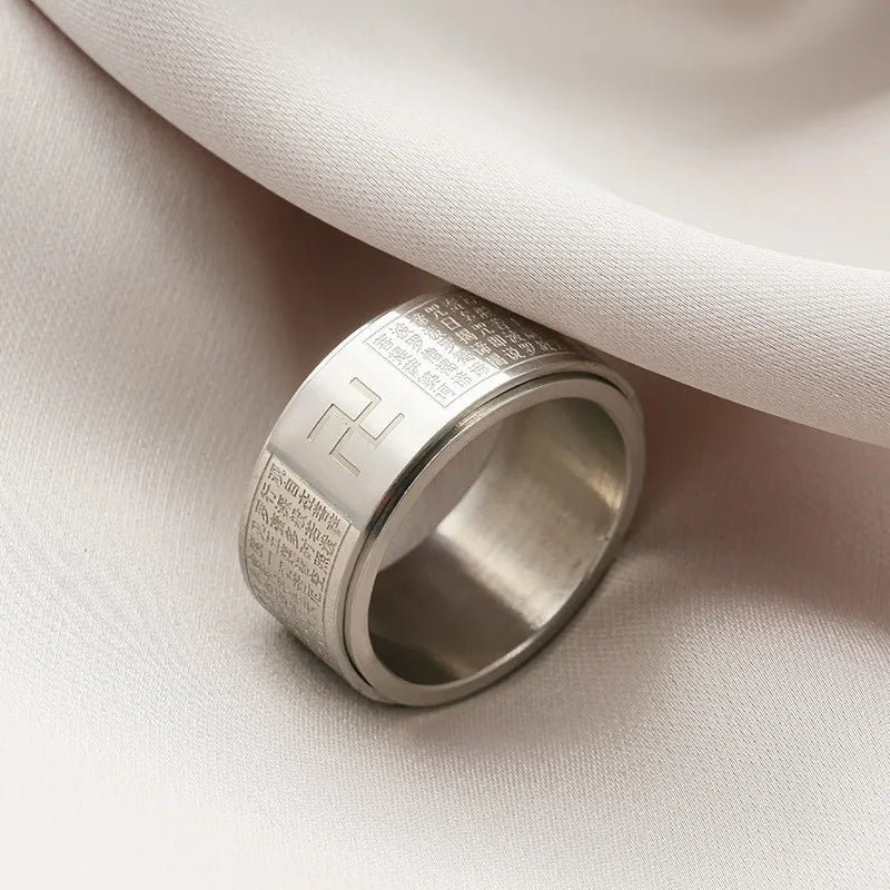 Stainless Steel Heart Spinner Ring Buddhism