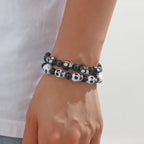 Punk Goth Skull Skeleton Bracelets for Women Men Hip Hop Elastic Beaded Bracelets Bangles Handmade Halloween Jewelry