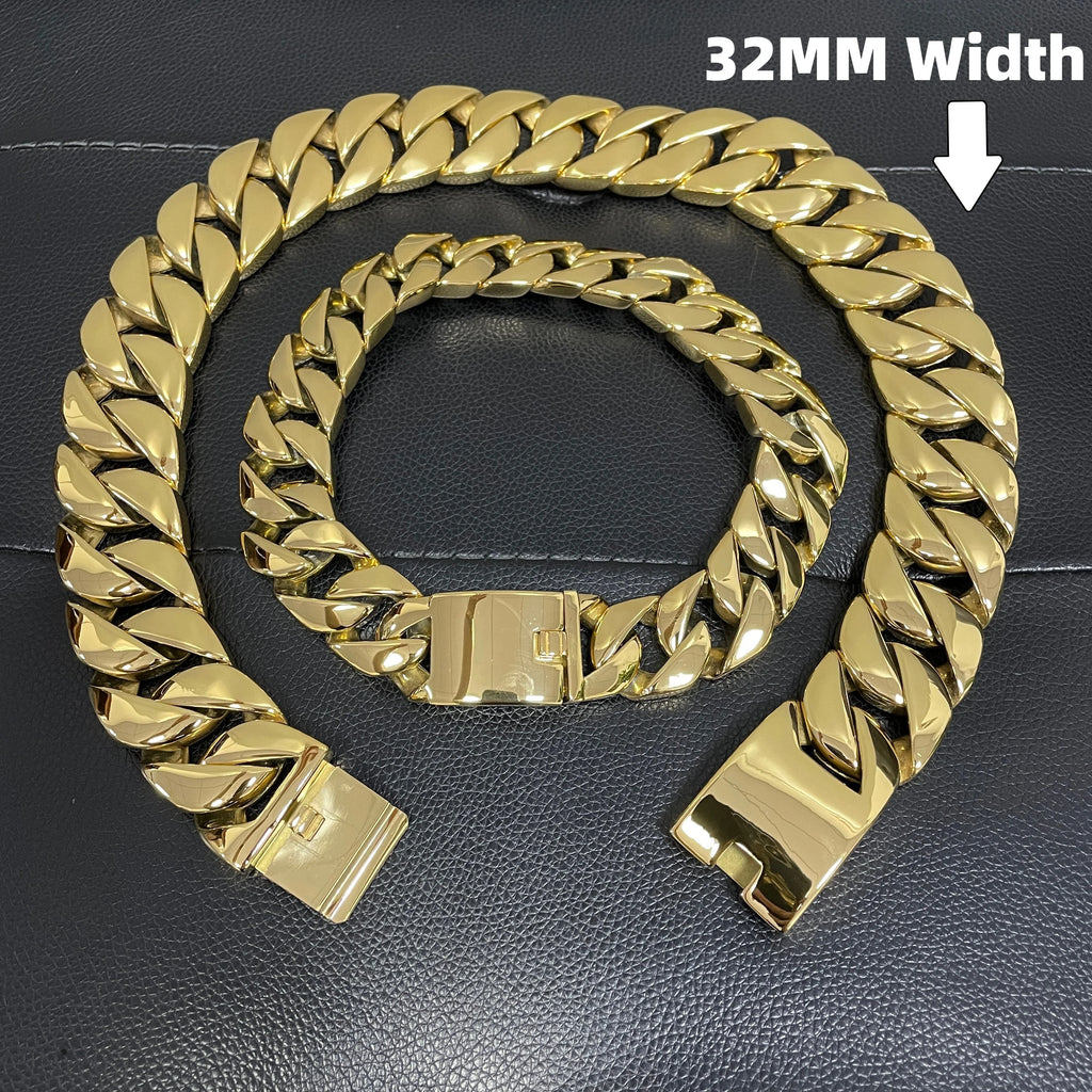 Stainless Steel 26/32mm Cuban Link Chain Necklace Hip Hop Punk Men's Chunky Waterproof Choker Jewelry SDA
