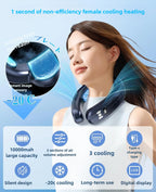 2026 New Upgrade Semiconductor Refrigeration Neck Fan Intelligent Digital Display Cold And Hot Dual-purpose Bladeless