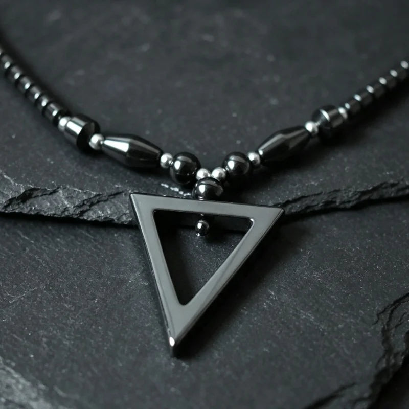 Black Hematite Necklace Men Women Metal Neck Jewelry Health Magnetic Therapy Triangle Black Hematite Necklace Jewelry
