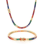 Gold Rainbow Tennis Necklace Iced Out 4MM 18K
