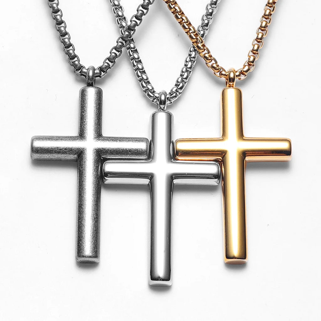 Cross Pendant Necklace Stainless Steel Minimal