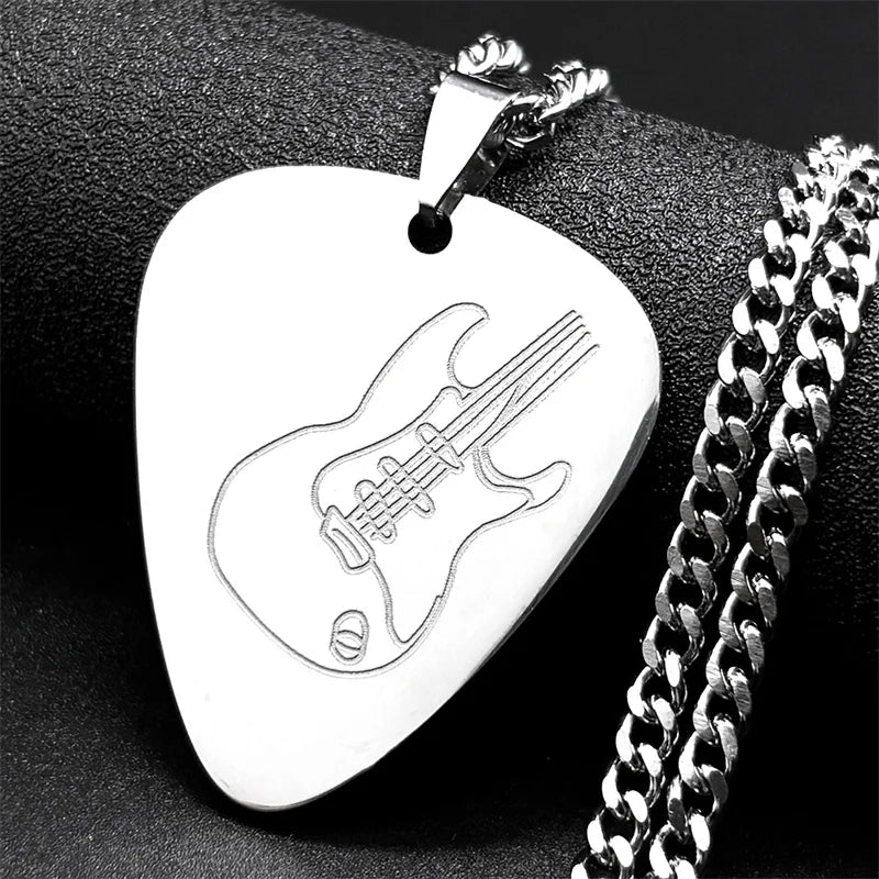 Guitar Pick Gold Pendant Necklace — Stainless Steel