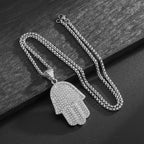 Hip Hop Bling Iced Out Stainless Steel Fatima Hand Pendants Necklace for Men Rapper Jewerly Gold Silver Color
