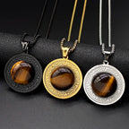 Celtic Knot Tiger Eye Pendant Necklace — Gold-Tone