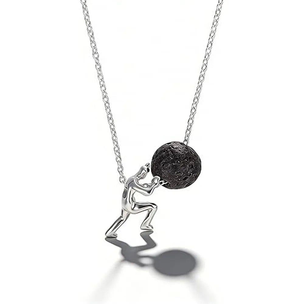 New Man Pushing Stone Sisyphus Necklace Personality Perseverance Symbol Pendant Necklace Silver Color Simple Jewelry