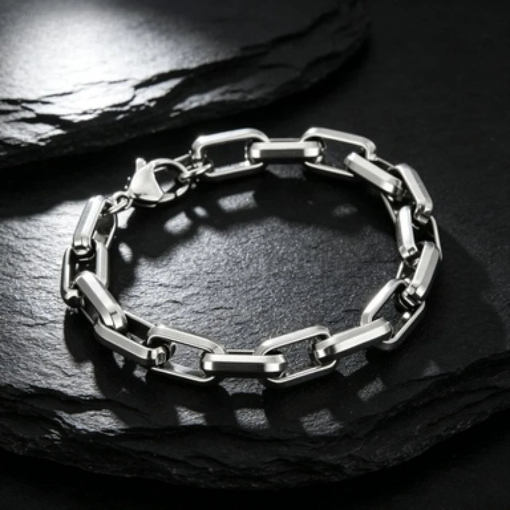 Cuban Chain Cross Bracelet for Men — Thick Link, Silver-Tone