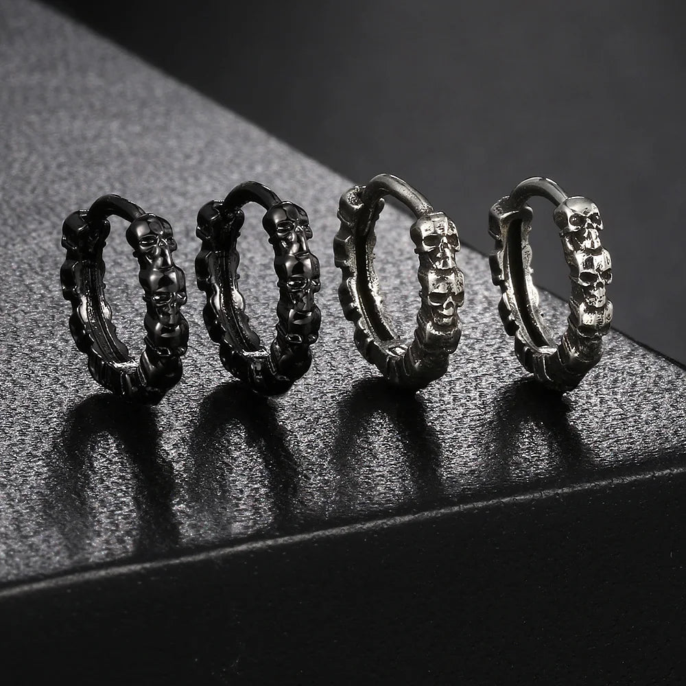 Silver Skull Hoop Earrings Statement