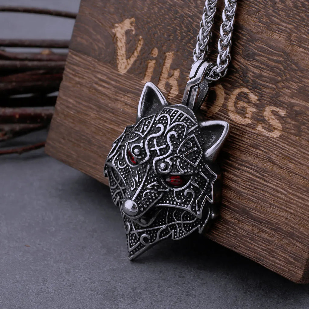 Viking Wolf Head Pendant Necklace — Stainless Steel