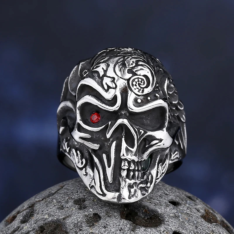 Hip-Hop Men's Biker Rings Head Evil Skull Ring Gothic Punk Rock Biker Jewelry Accessories Wholesale
