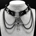 Gothic Cross Leather Choker Necklace — Silver
