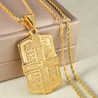 Luxury 24K 9999 Pure Gold real gold Men's Hip-Hop Necklace Vintage Pendant European Cross Embossed Square Brand Pendant