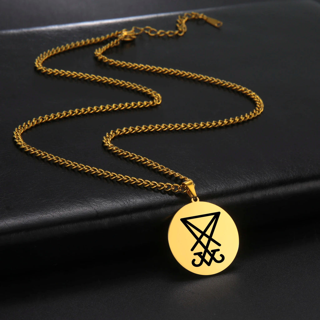 Sigil Of Lucifer Pendant Necklace Stainless Steel Seal Of Satan Satanic 2023 New Fashion Amulet Necklace Jewelry for