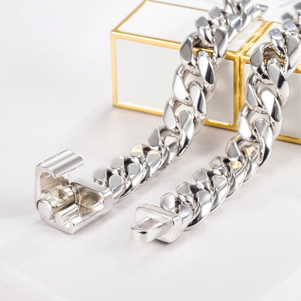 Hip Hop Punk 12mm Curb Cuban Chain Necklaces For Men 925 Sterling Silver Link Chain Chokers Solid Silver Metal on Neck Jewelry