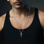 Vnox Dropshipping Mens Cross Necklaces Stainless Steel Layered Plain Cross Pendant Rope Box Chain Necklace Prayer Jesus Collar