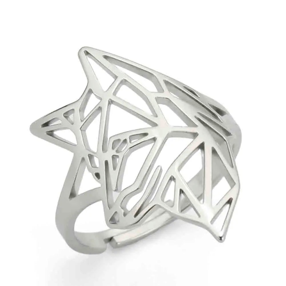 Teamer Hollow Cute Wolf Stainless Steel Ring for Women Men Open Wide Vintage Geometric Animal Finger Ring Jewelry Gift Wholesale