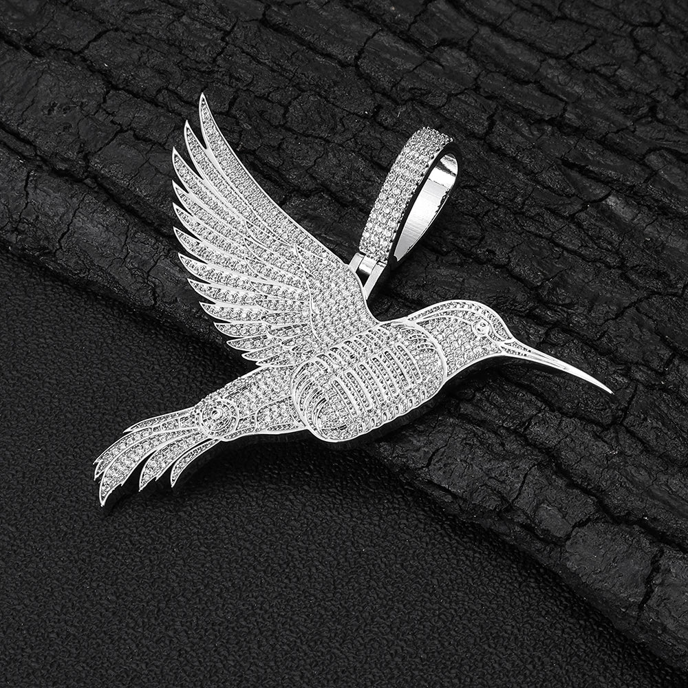 Iced Out Hummingbird Rope Chain Pendant Necklace