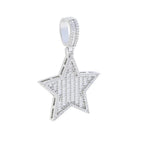 Iced Out Star Pendant Necklace Micro Paved Silver Color Cubic Zircon Prong Setting Charm For Men Women Hip Hop Jewelry