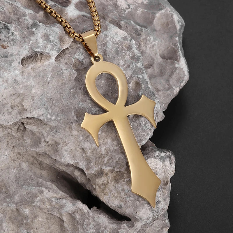 Vintage Egyptian Key of Life Ankh Cross Pendant Horus Patronus Necklace Men's Fashion Pharaoh Amulet Jewelry