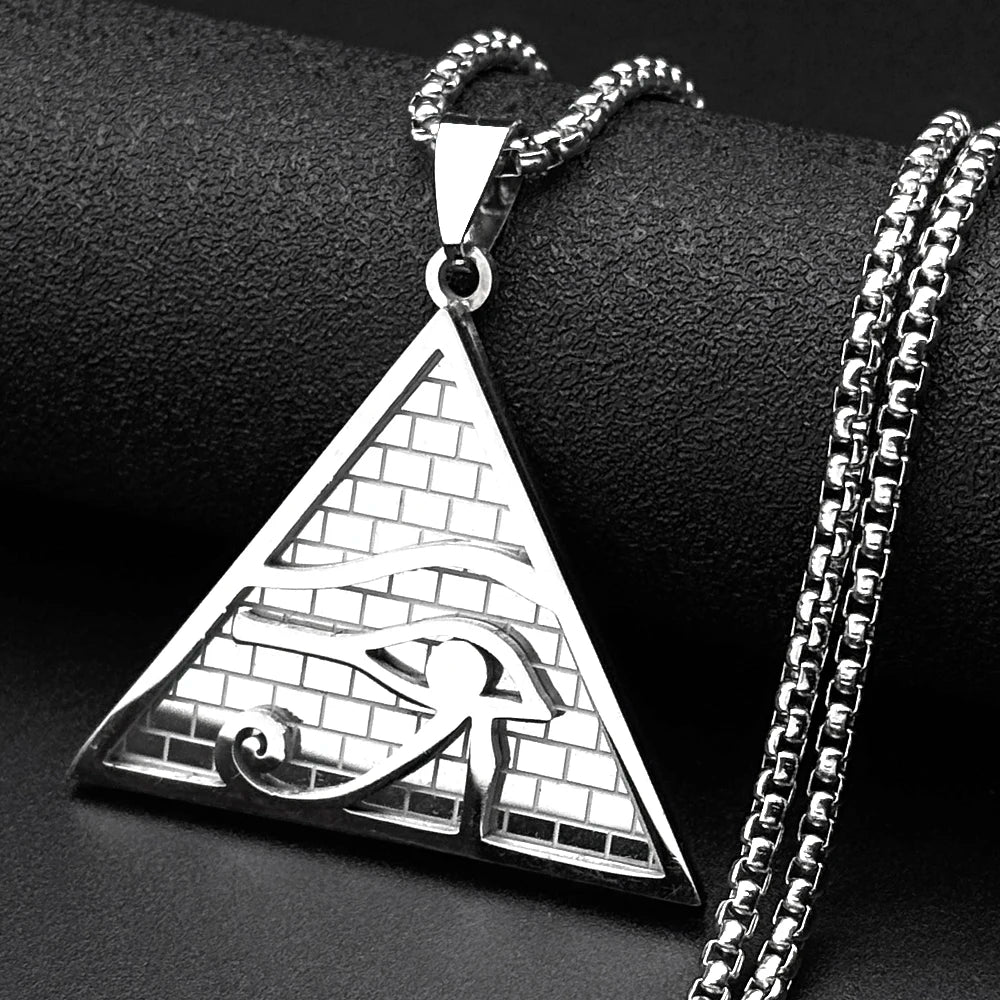 Egypt Pyramid Eye of Horus Pendant Necklace for Women Men Stainless Steel Gold Color Ancient Egyptian Amulet Gift