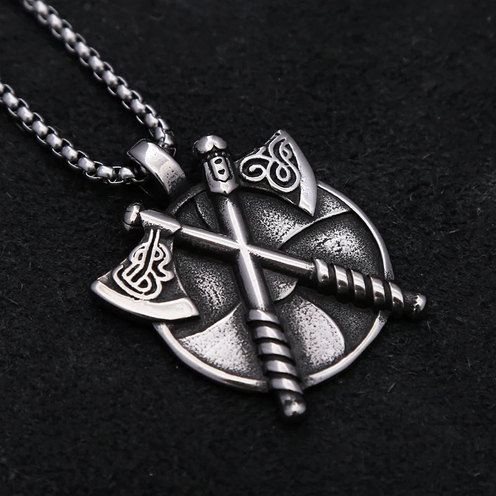 Viking Double Axe Pendant — Stainless Steel
