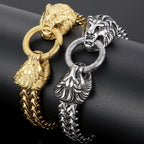 Lion Head With Square Franco Link Chain Bracelet for Man Stainless Steel Men's Bracelets Masculine Jewelry Birthday