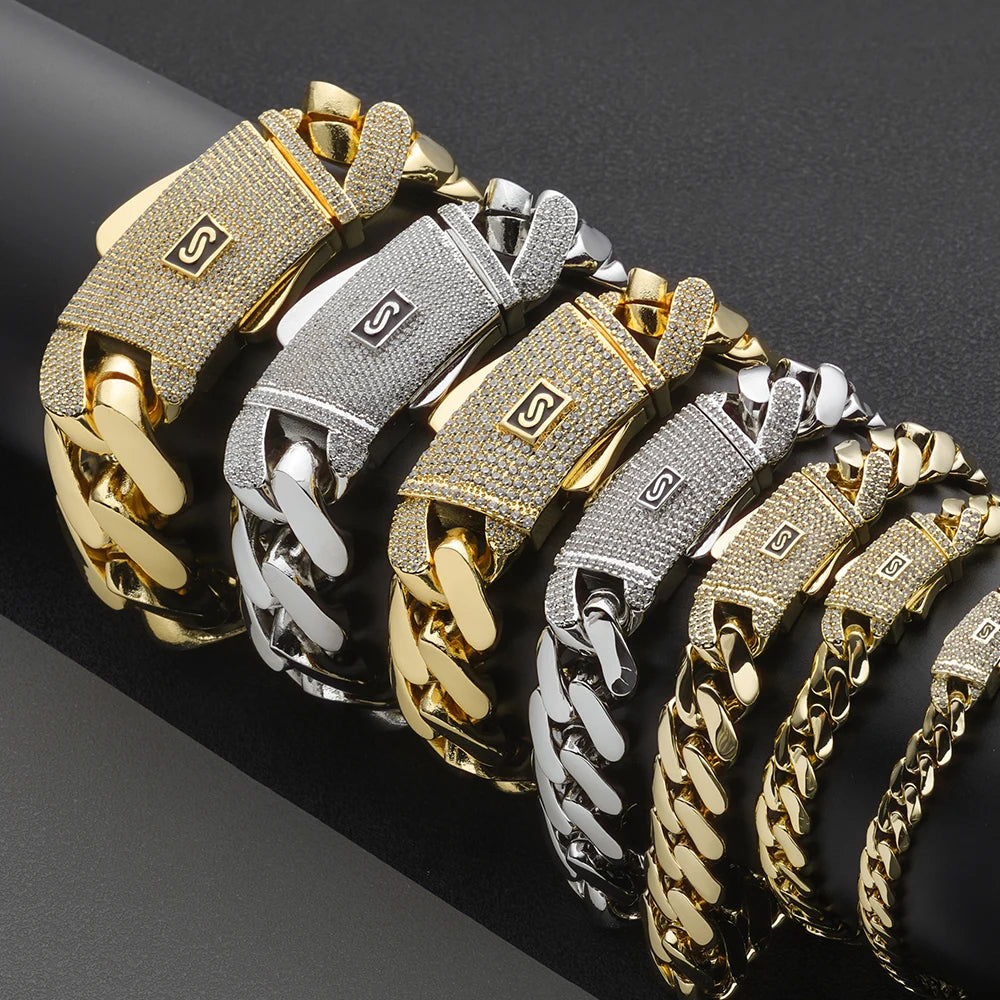 NY Hip Hop Jewelry Multiple Sizes Monaco Chain 14K Gold Plated 6/8/10/12/15MM Cuban Link Necklace for Men Party Gift