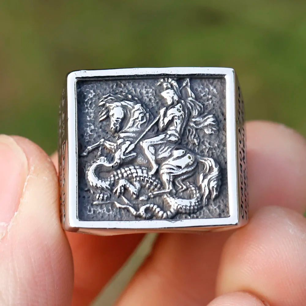 Vintage Knight Design Signet Ring — Stainless Steel