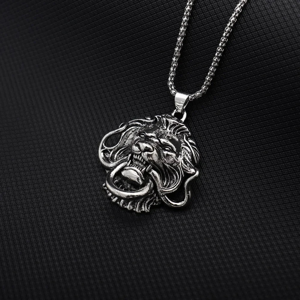 Vintage Terror Lion Head Pendant — Stainless Steel