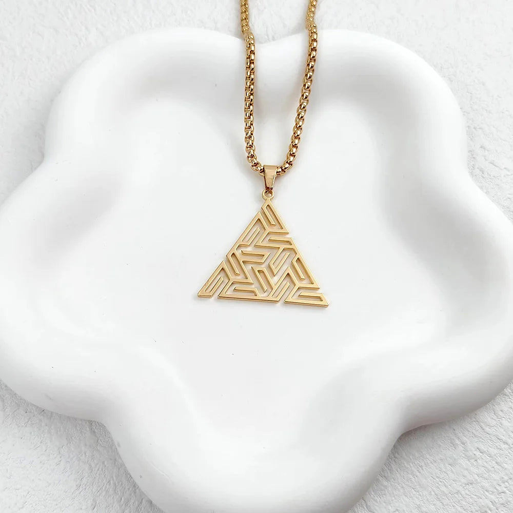 Fashion Men Stainless Steel Necklace Triangle Pendant Hip Hop Necklaces for Men Creative Jewelry Accessories Anniversary Gift