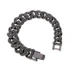 ULJ Hip Hop Shiny Black Cuban Link Chain Bracelets Women Men  Bling Rhinestone Iced Out Punk Wristband Hand Jewelry