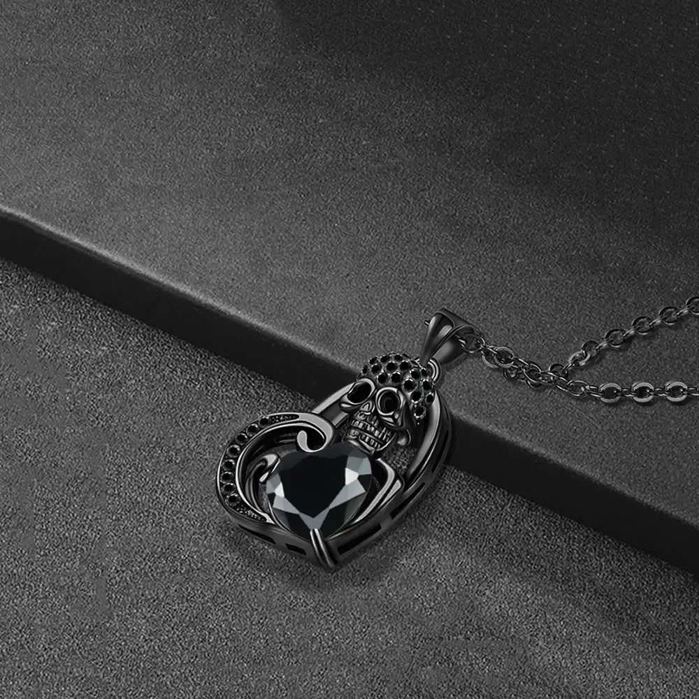 Iced Out Skull Black Pendant Necklace