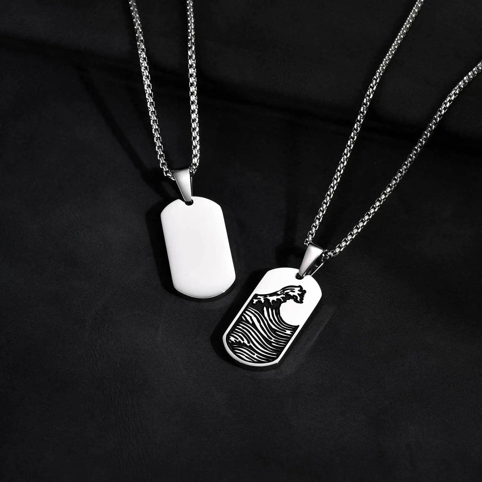 Punk Sea Wave Dog Tag Necklace for Men,Stainless Steel Black Oill Sailboat Military Pendant,Gift to Husband Son Dad