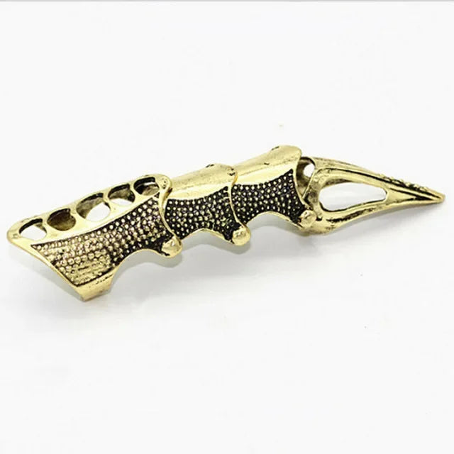 Retro Fashion Hip Hop Punk Ring Rock Scroll Joint Armor Knuckle Metal Full Finger Claw Ring Men and Women Creative Popular Ring
