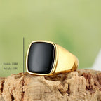 A3508 Men's/Women Trend High Quality 316LStainless Steel Multiple Colors Gemstone Style Onyx Golden Rings Jewelry