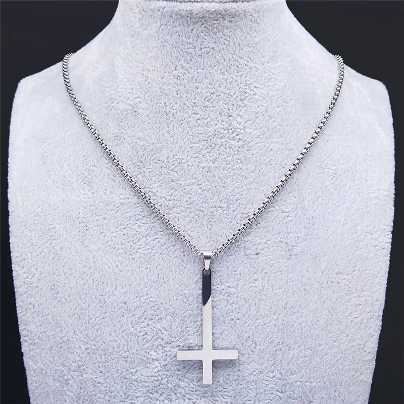 Witchcraft Pagan Stainless Steel Upside Down Cross Necklace Women/Men Inverted Cross Necklace Jewelry collier N8373S02
