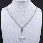 Witchcraft Pagan Stainless Steel Upside Down Cross Necklace Women/Men Inverted Cross Necklace Jewelry collier N8373S02