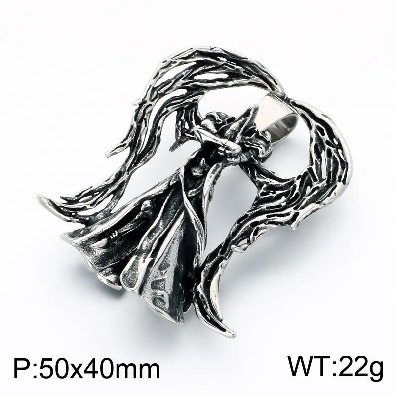 KALEN Vintage Gothic Fallen Angel Pendant Necklace For Men Stainless Steel Death Grim Reaper Wing Totem Charm Fashion Jewelry